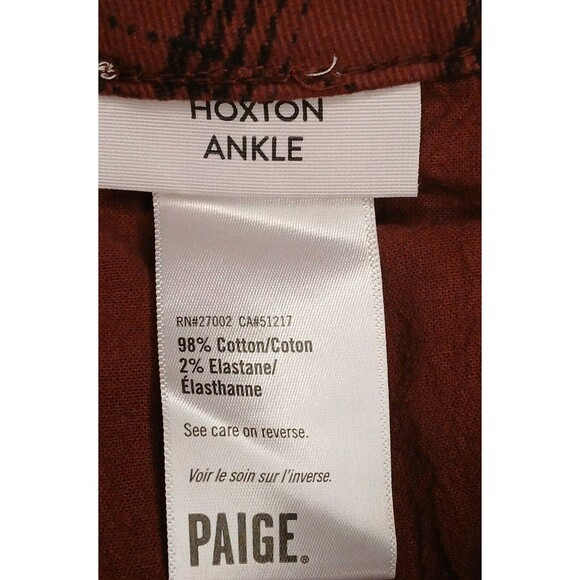 NWT PAIGE Sz 25 Hoxton Tartan Plaid High Waist Ankle Skinny Pant Stretch Red/Blk - Picture 13 of 16